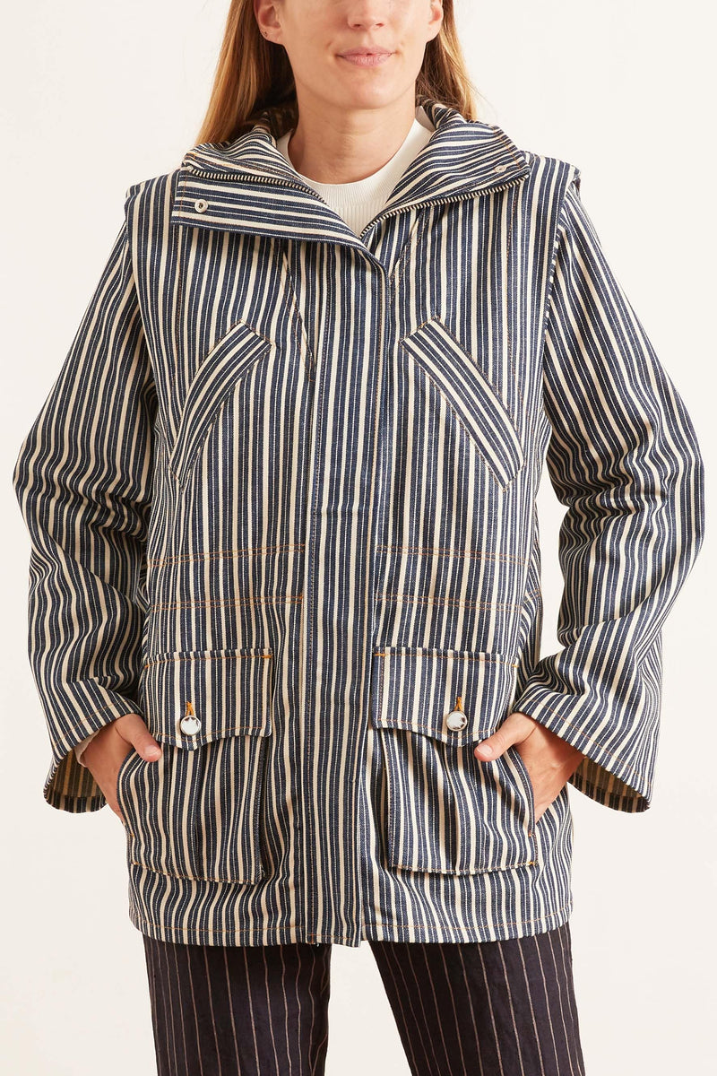 Ganni Mixed Striped Denim Jacket in ...